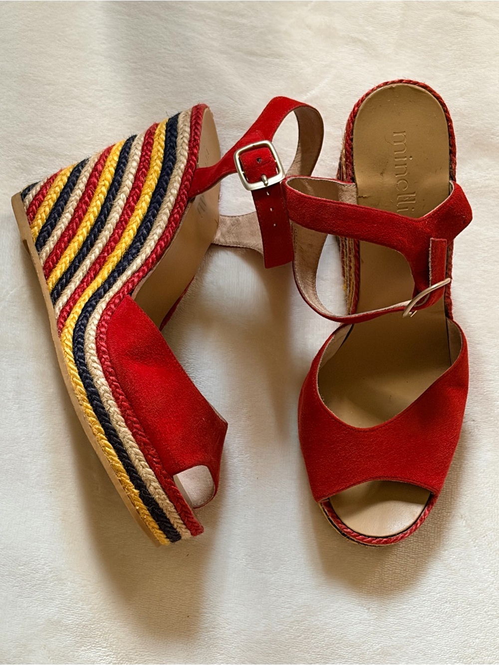 Red Suede Open-Toe Ankle Strap Platform Heels